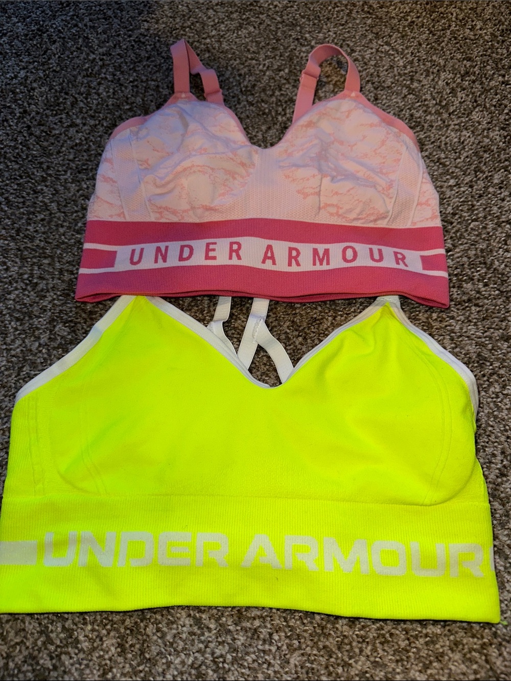 Under Armour Neon Yellow and Light Pink Sports Bras Set
